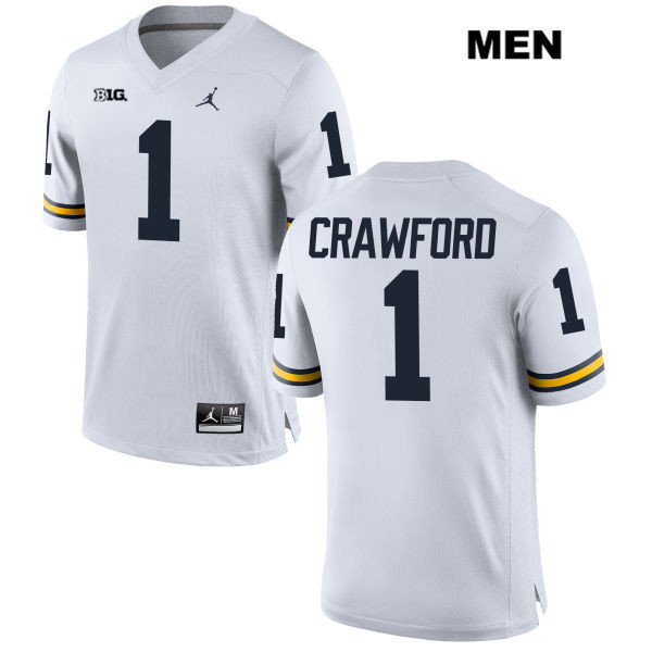 Men's NCAA Michigan Wolverines Kekoa Crawford #1 White Jordan Brand Authentic Stitched Football College Jersey BO25S74JM